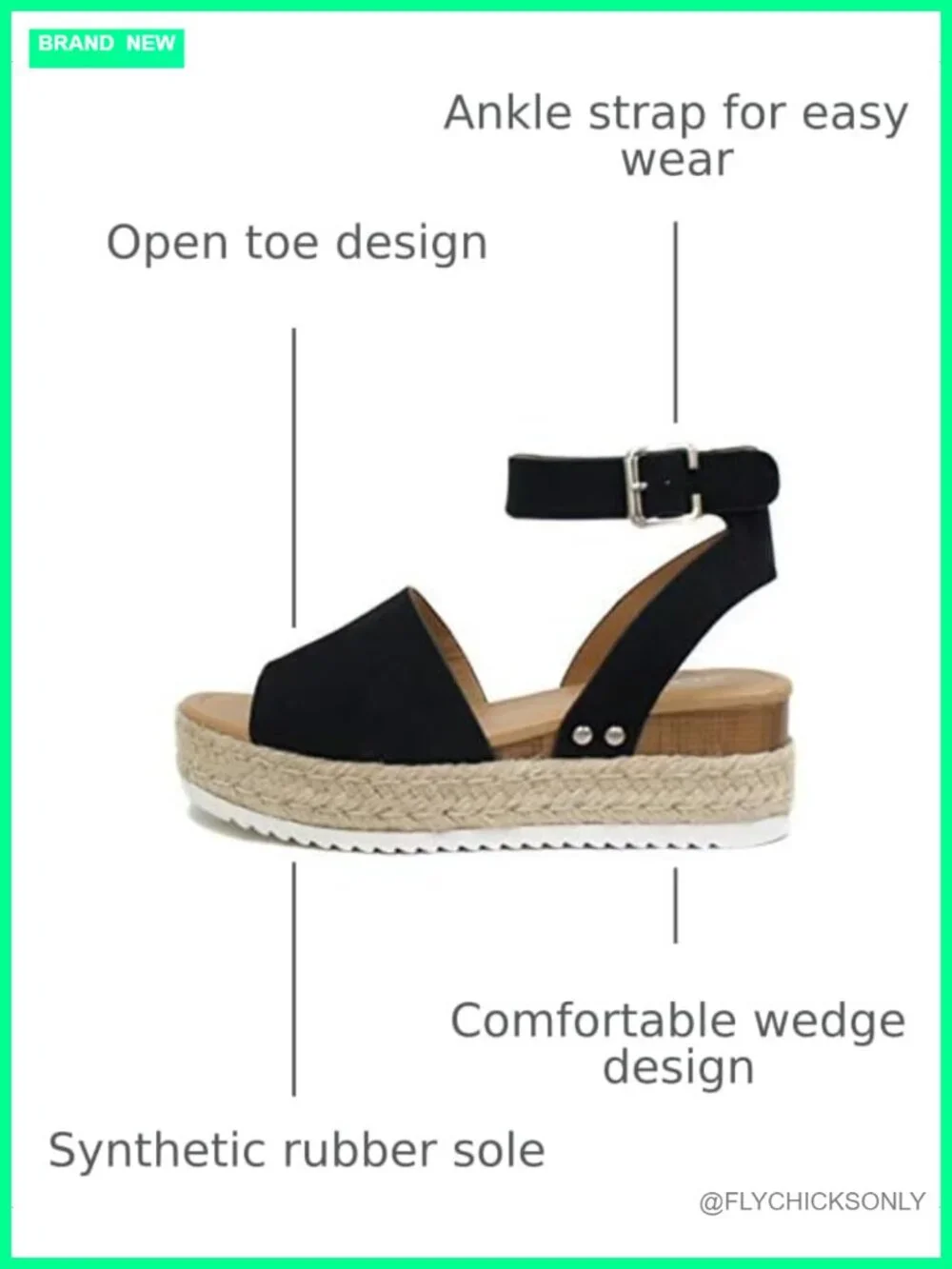 Open Toe Buckle Ankle Strap Espadrilles Flatform Wedge Casual Sandal